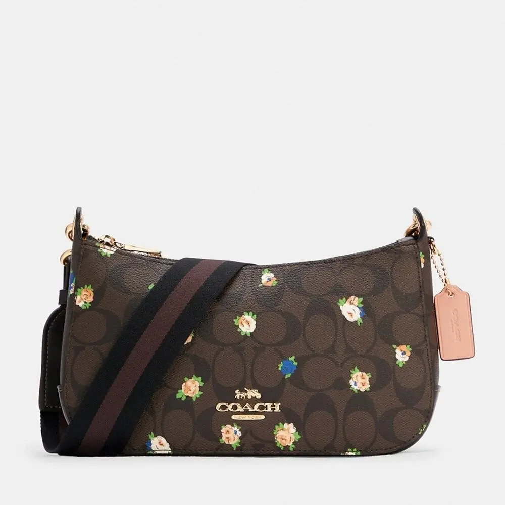 New Coach Jes Baguette In Signature Canvas With Vintage Mini Rose - Picture 1 of 11